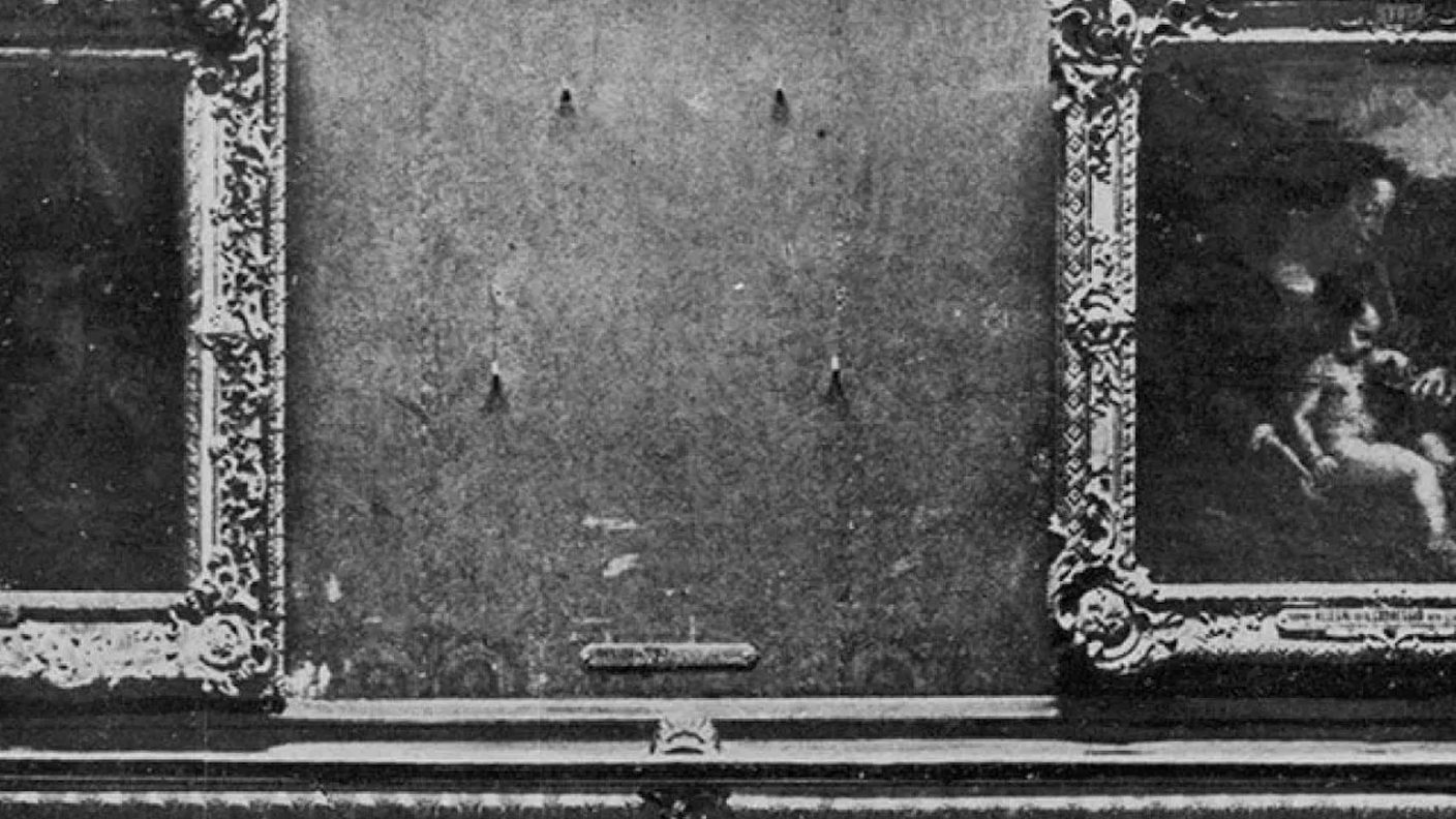 La posizione occupata dalla Gioconda nel Salon Carre del Museo del Louvre prima di essere rubata il 21 agosto 1911 da Vincenzo Peruggia. (Keystone) .png