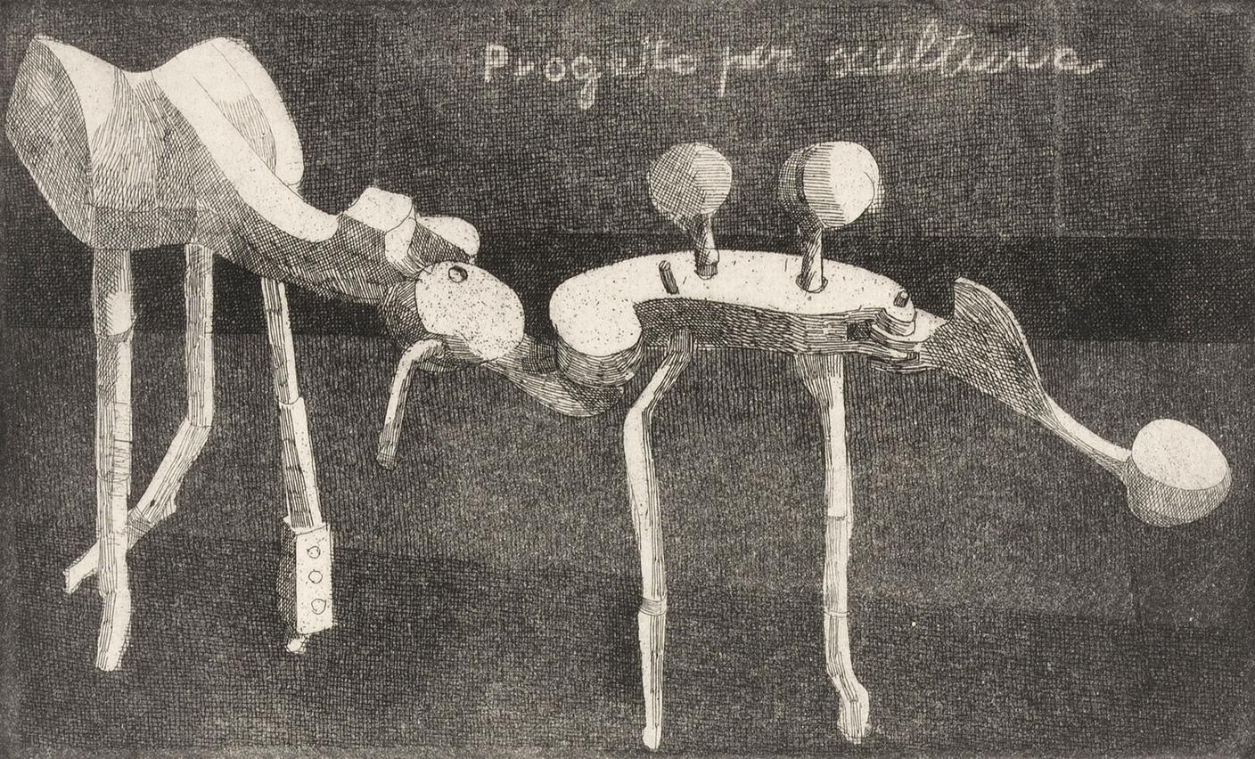 Angelo Tenchio, Progetto per scultura, 1977 ca. (Acquaforte)