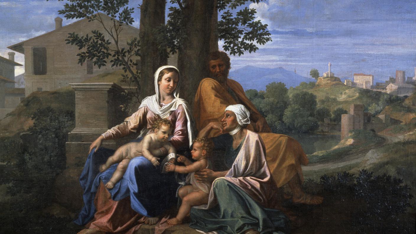 La Sacra Famiglia con San Giovanni e Santa Elisabetta in un paesaggio Dipinto di Nicolas Poussin (1594-1665)