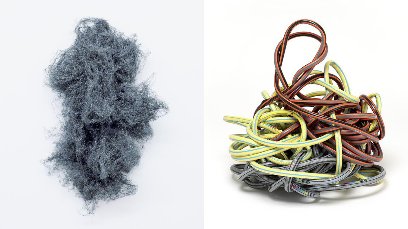 Pramateria  2025 - Lana di acciaio /  Montagna colorata  2025 - Tubi di gomma 