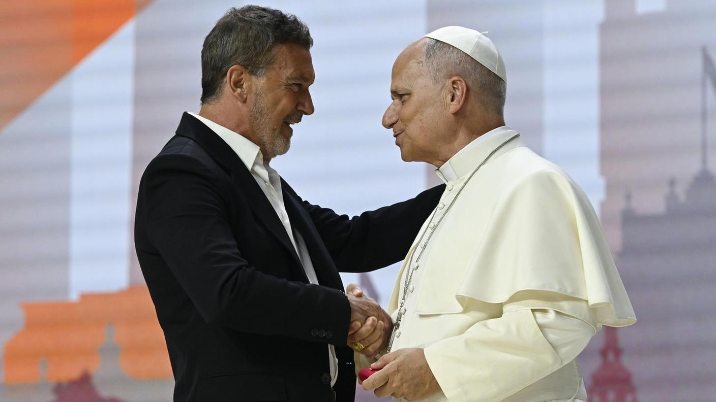 Antonio Banderas e Papa Leone, Madrid, 7 giugno 2026