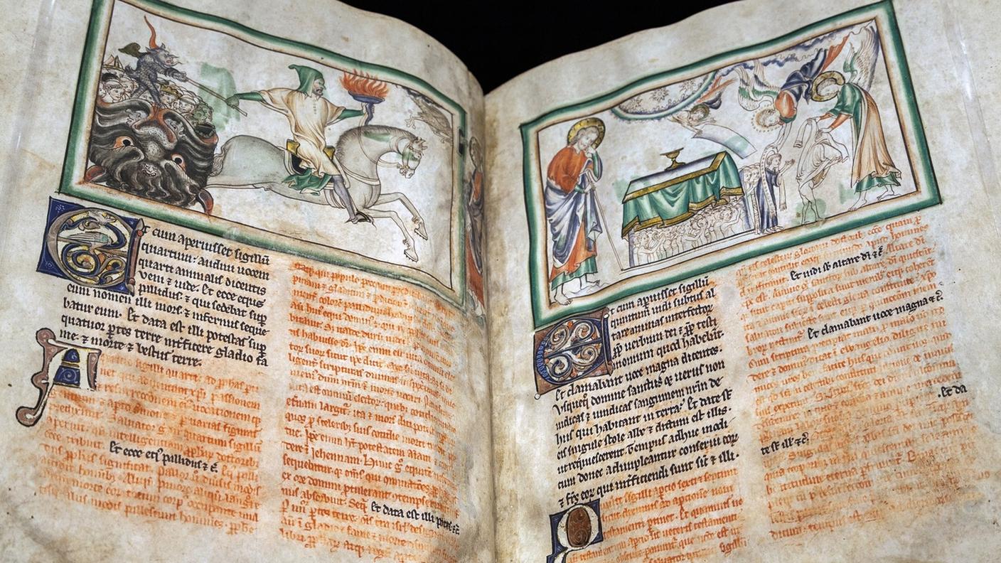 “L’apertura del quarto sigillo; il quarto cavaliere”, opera di un artista sconosciuto, Londra, 1255-60