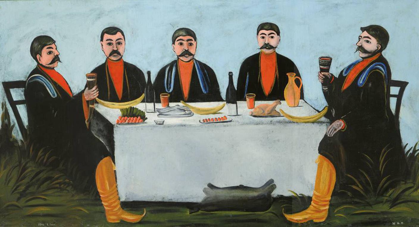 NIKO PIROSMANI, FIVE PRINCES CAROUSING,The Collection of Shalva Amiranashvili Museum of Fine Arts of Georgia, Georgian National Museum, Tbilisi 