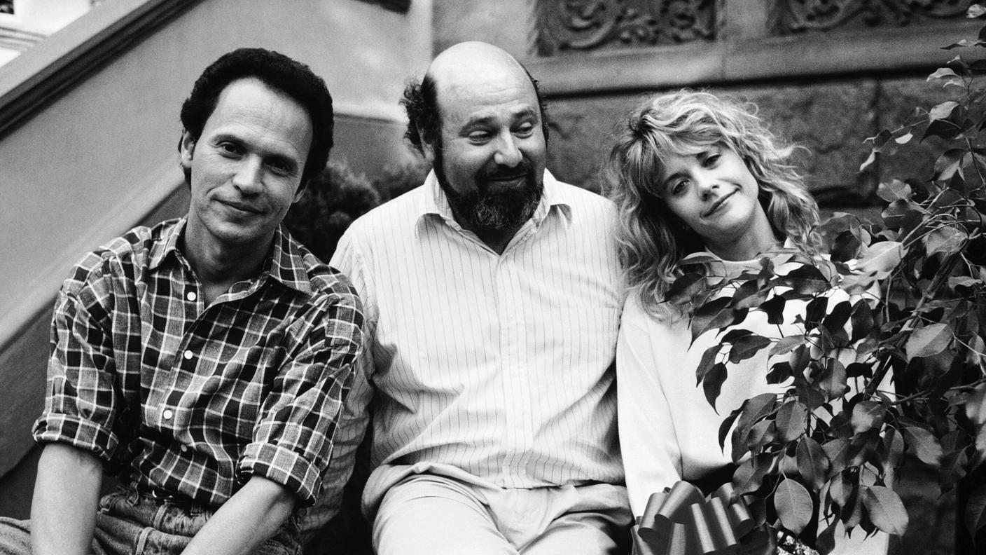 Rob Reiner con Billy Crystal e Meg Ryan sul set di Harry, ti presento Sally