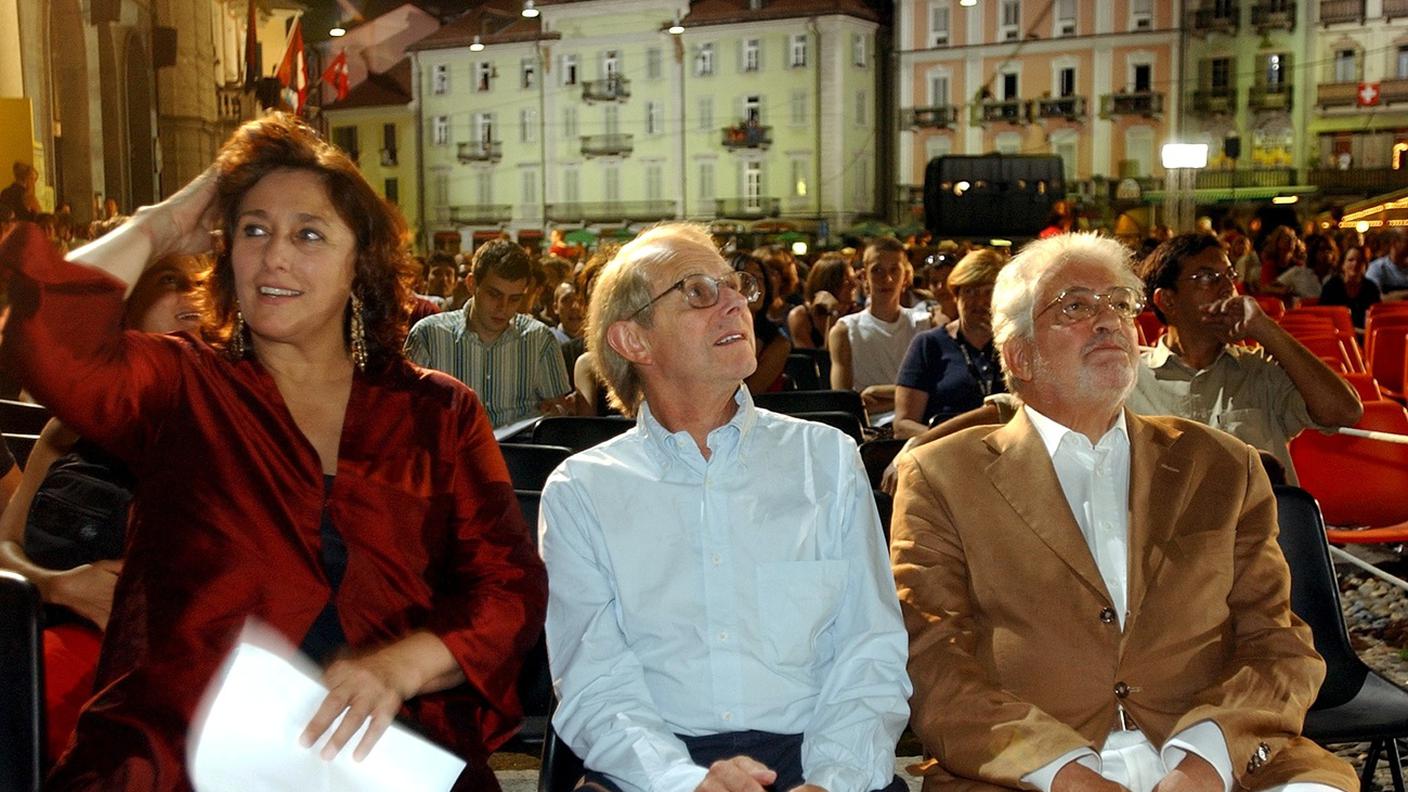 Con Ken Loach e Irene Bignardi in Piazza Grande a Locarno, 2003