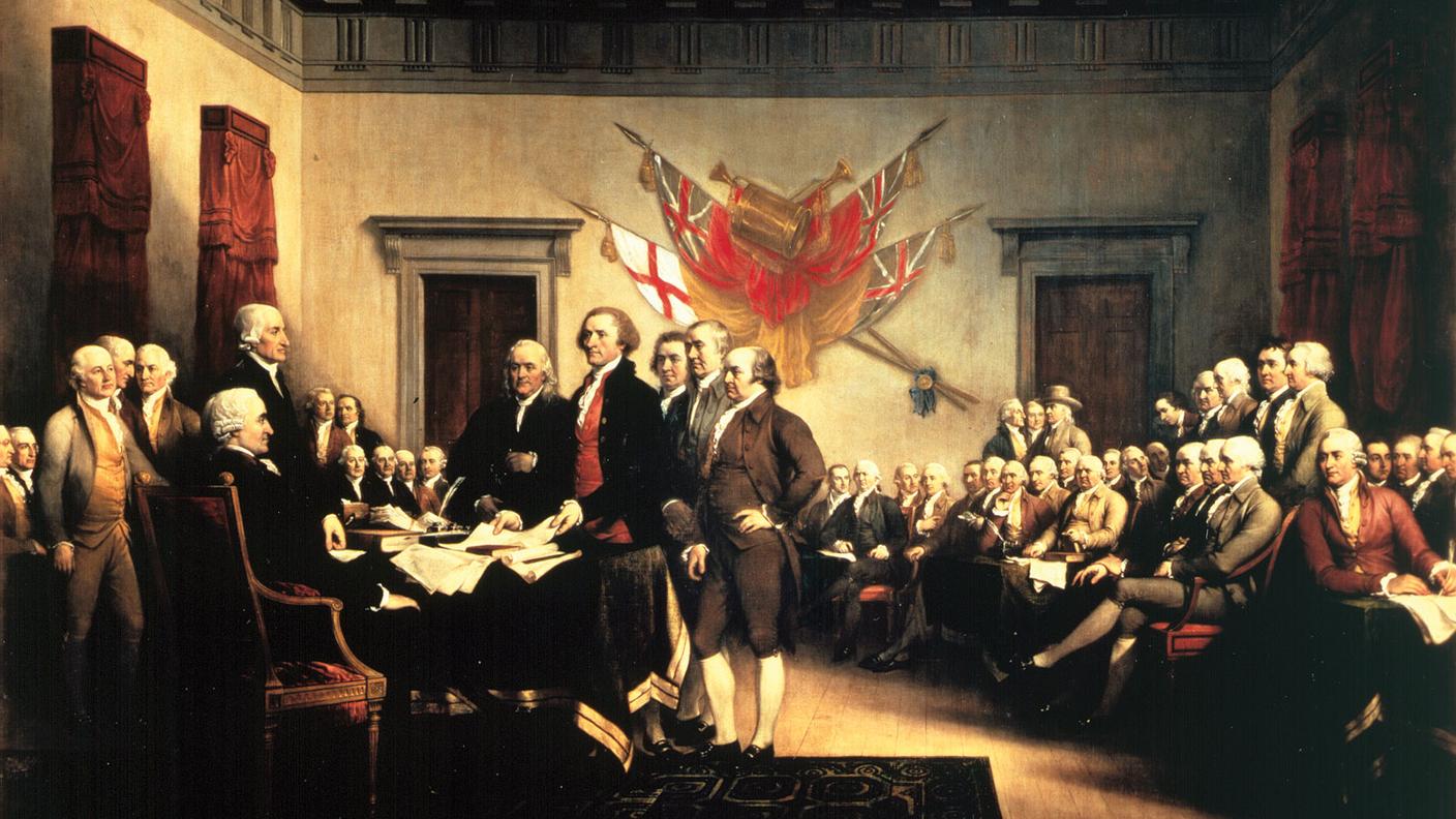La Dichiarazione d’Indipendenza sottoscritta dal Secondo Congresso Continentale il 4 luglio 1776 a Filadelfia