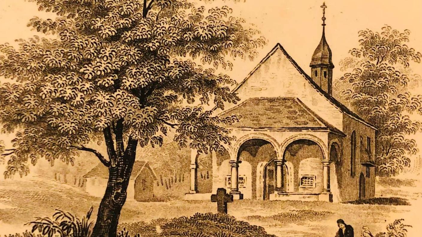 Dettaglio di un piatto decorativo del XIX secolo con La Cappella di Sempach.