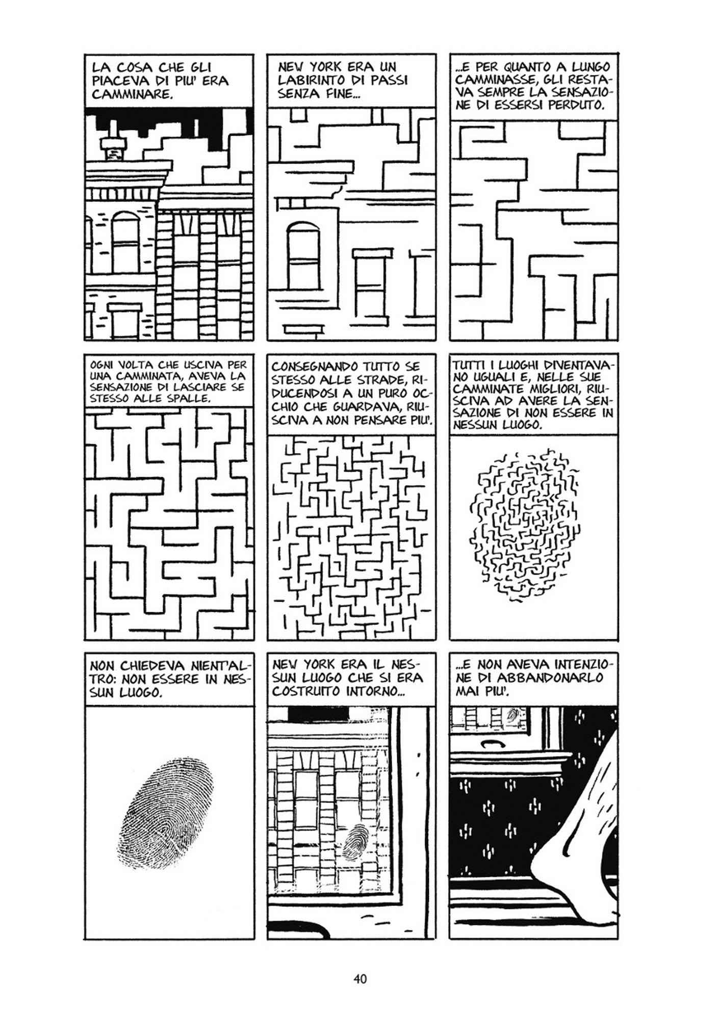 Tavola di David Mazzucchelli, da "Città di Vetro"