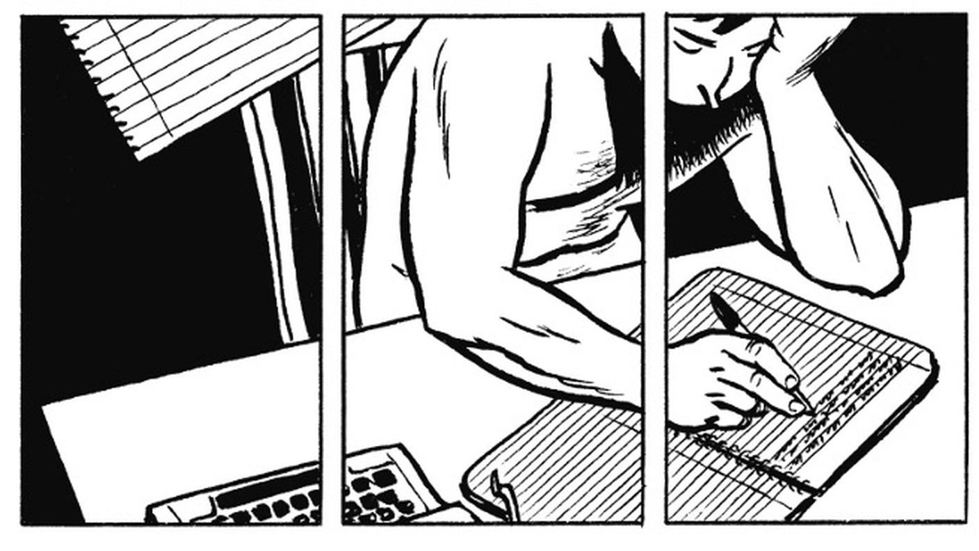 Tavola di David Mazzucchelli, da "Città di vetro"