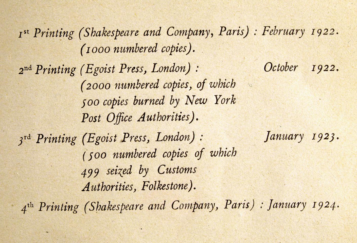 L'elenco delle prime edizioni dell'Ulisse di James Joyce, 1924