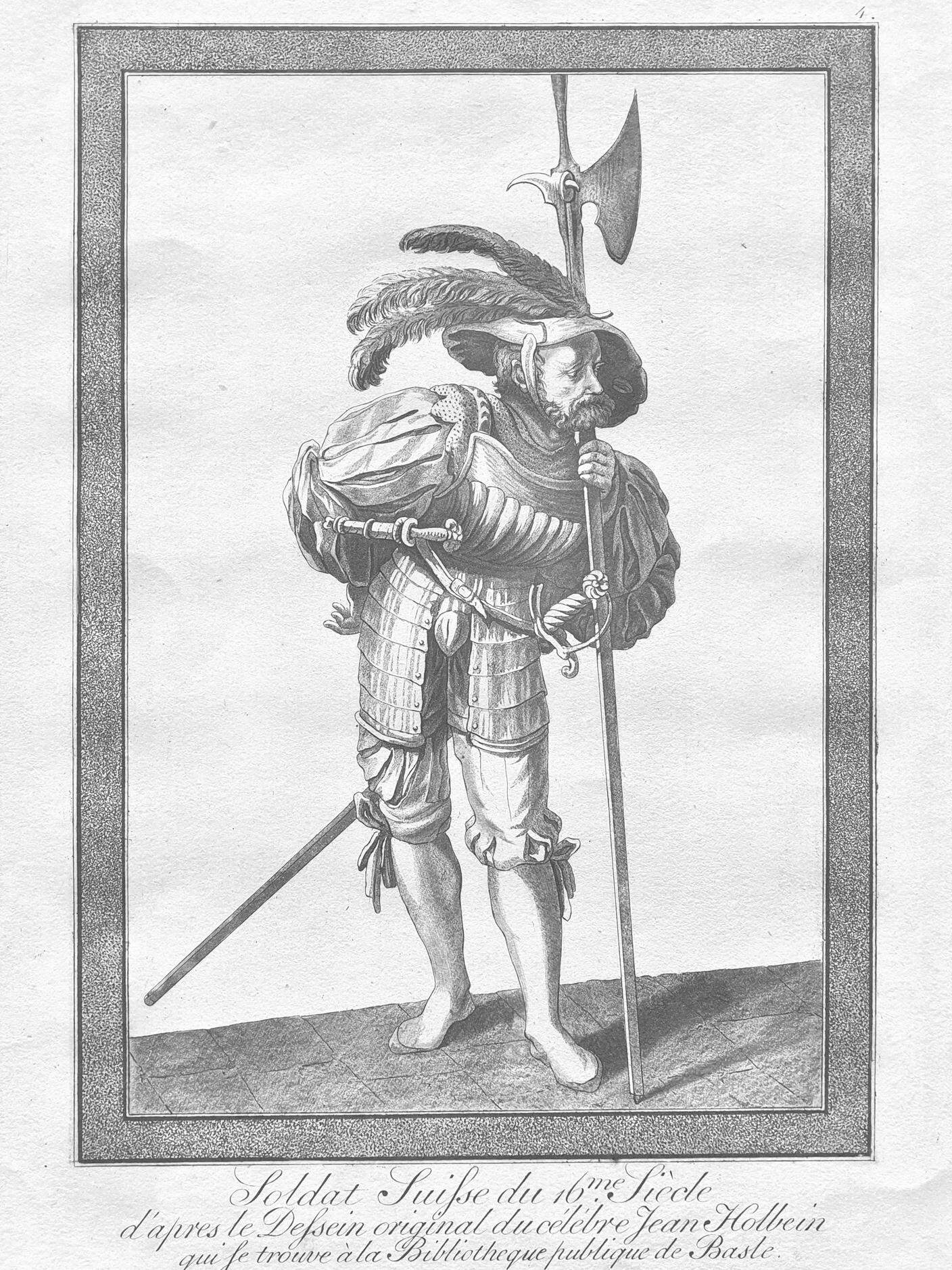 Soldato svizzero del XVI secolo, incisione di Christian von Mechel, Basilea 1790