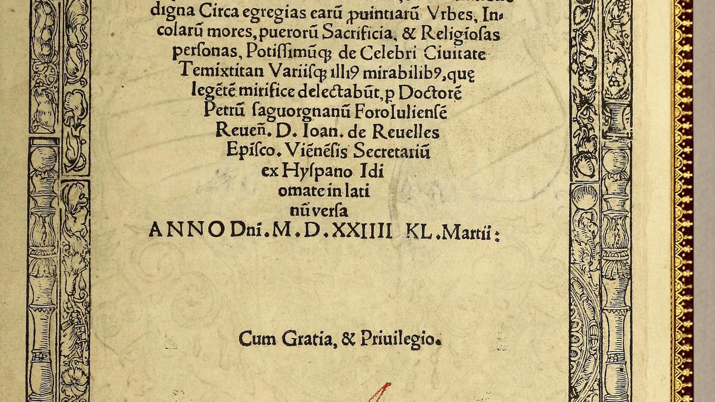 Hernán Cortés, Seconda Lettera di relazione, frontespizio dell’edizione latina, 1524. Biblioteca John Carter Brown, Providence (USA).