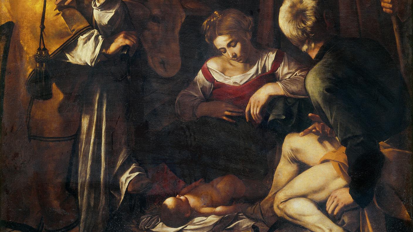 Natività con i santi Lorenzo e Francesco d'Assisi, di Michelangelo Merisi da Caravaggio, ca. 1600.