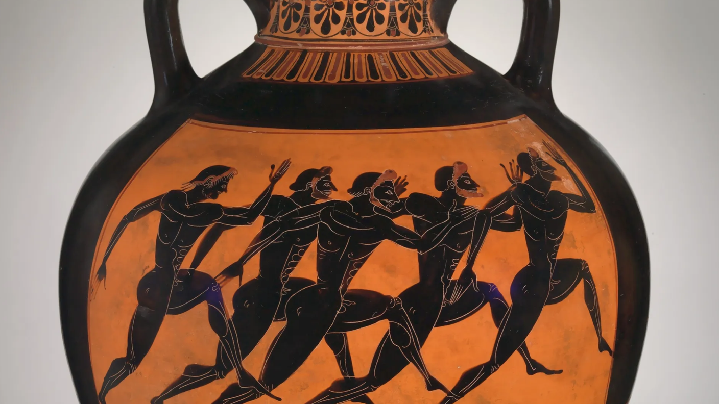 Anfora - premio panatenaico del pittore Euphiletos raffigurante una gara di corsa, Metropolitan Museum of Art