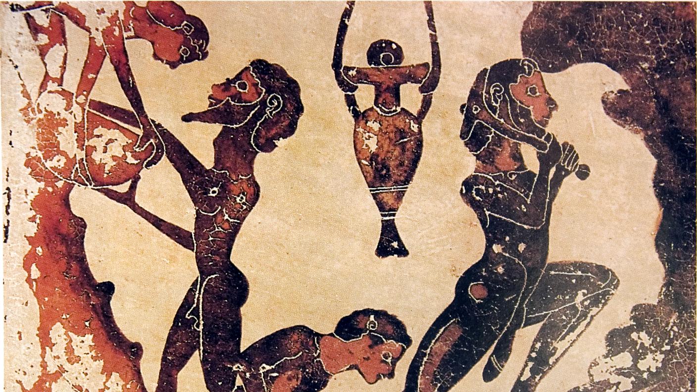 Schiavi al lavoro nelle miniere del Laurion. Plaquette in terracotta corinzia, V secolo a.C. Le miniere d’argento costituivano una delle basi economiche di Atene. Fotografia da Les Mines antiques du Laurion (PEMF, 2005).