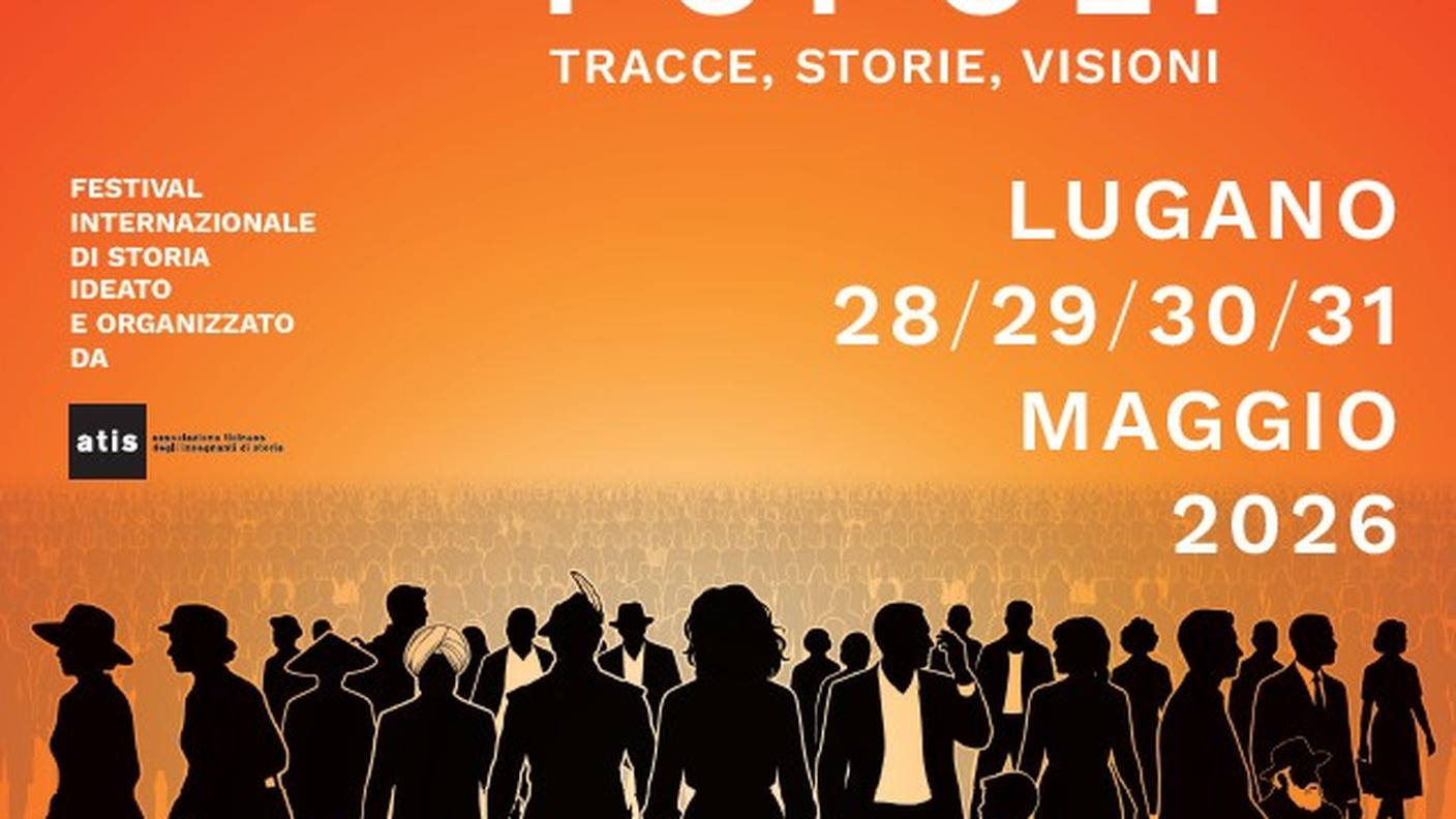 Manifesto di Echi di Storia 2026. L’immagine pubblica del festival rilancia nello spazio urbano una parola insieme antica e contesa, popoli.