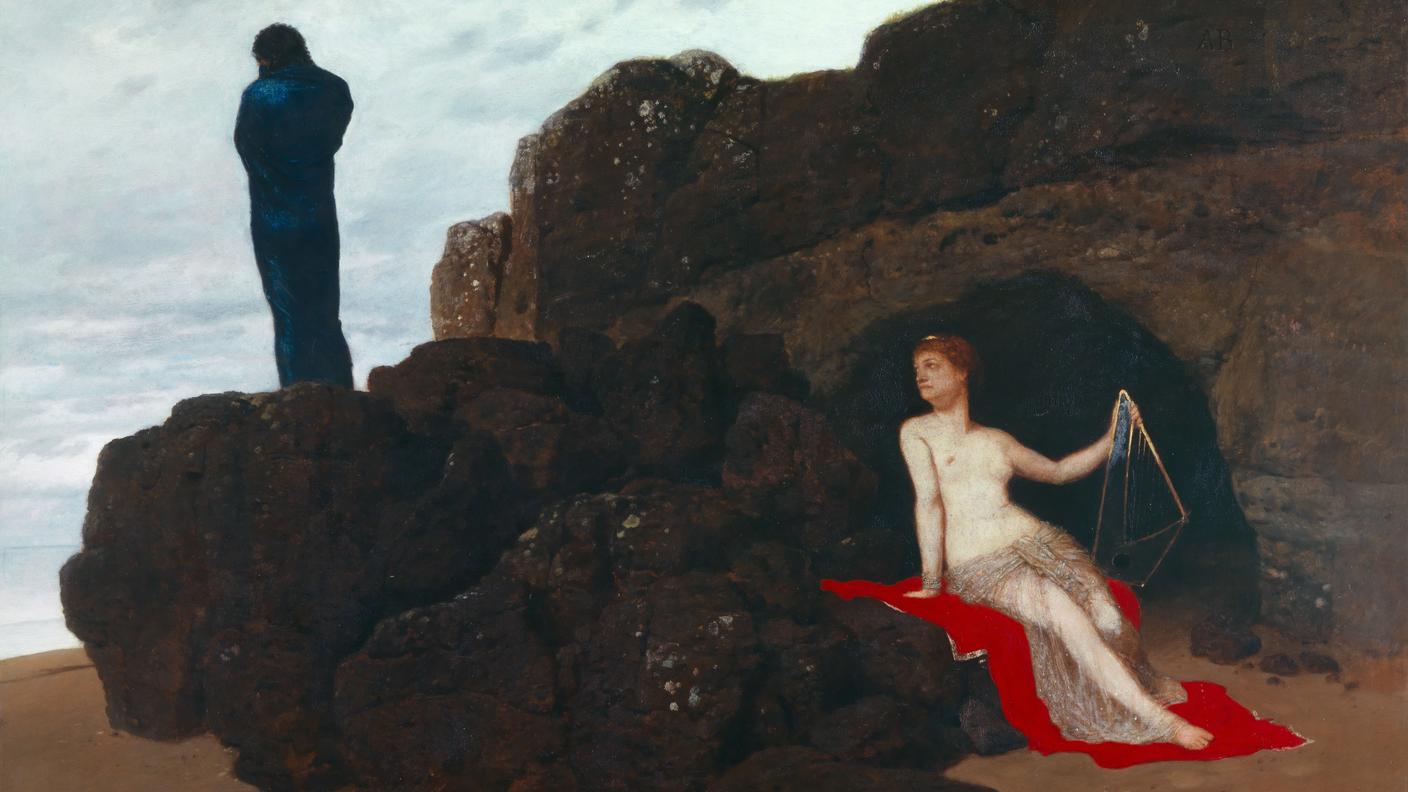 Arnold Böcklin, Odisseo e Calipso, 1882, olio su legno di mogano, Kunstmuseum Basel.