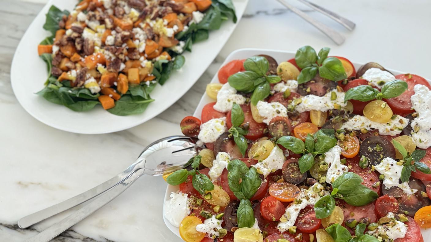 insalate gourmet, pomodori, insalata di patate dolci