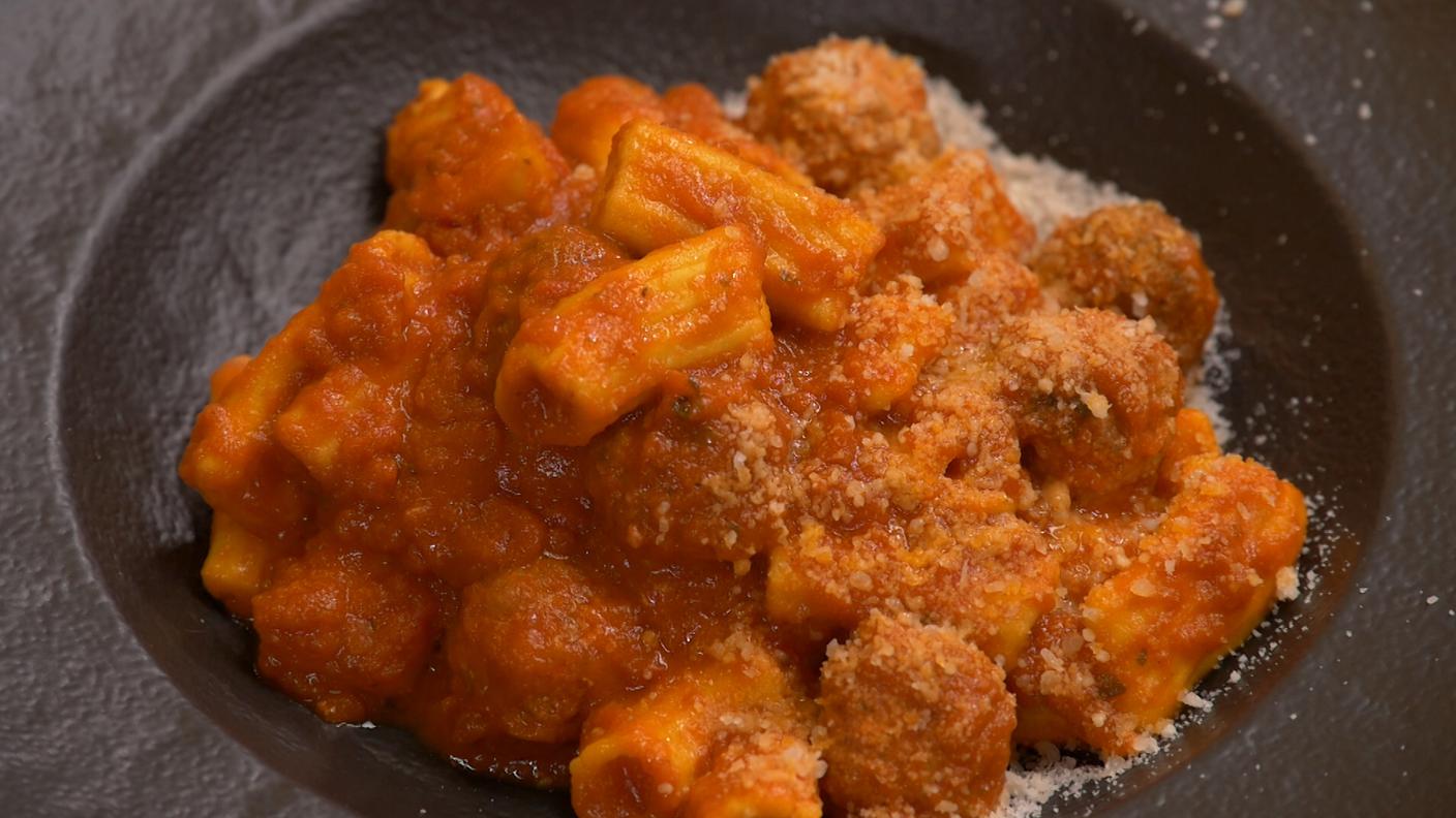 Polpette di Alan con purè di patate e topinambur