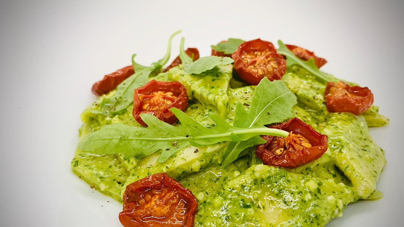 Rombi di ricotta al pesto di rucola