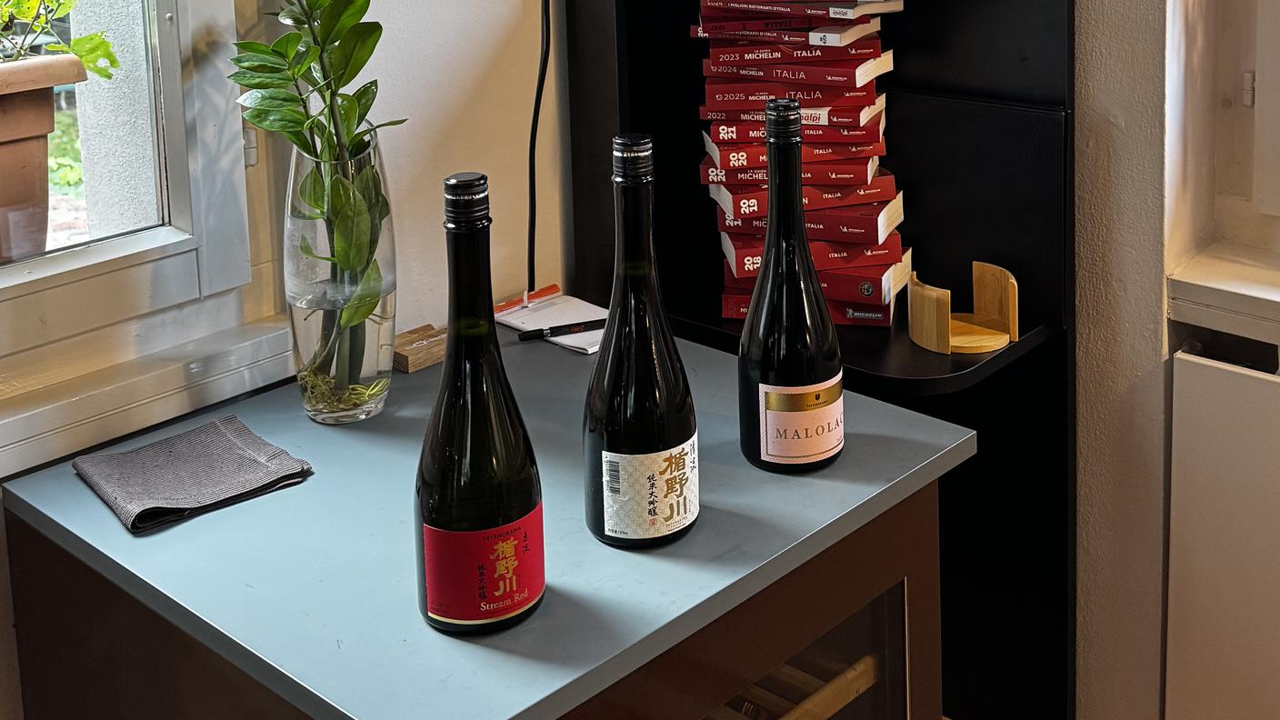 A partire da sinistra: Junmai Daiginjo Kyuryu, Seiryu -Stream e Malolac