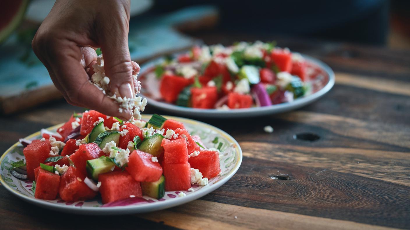 Insalata di anguria e cetrioli con feta