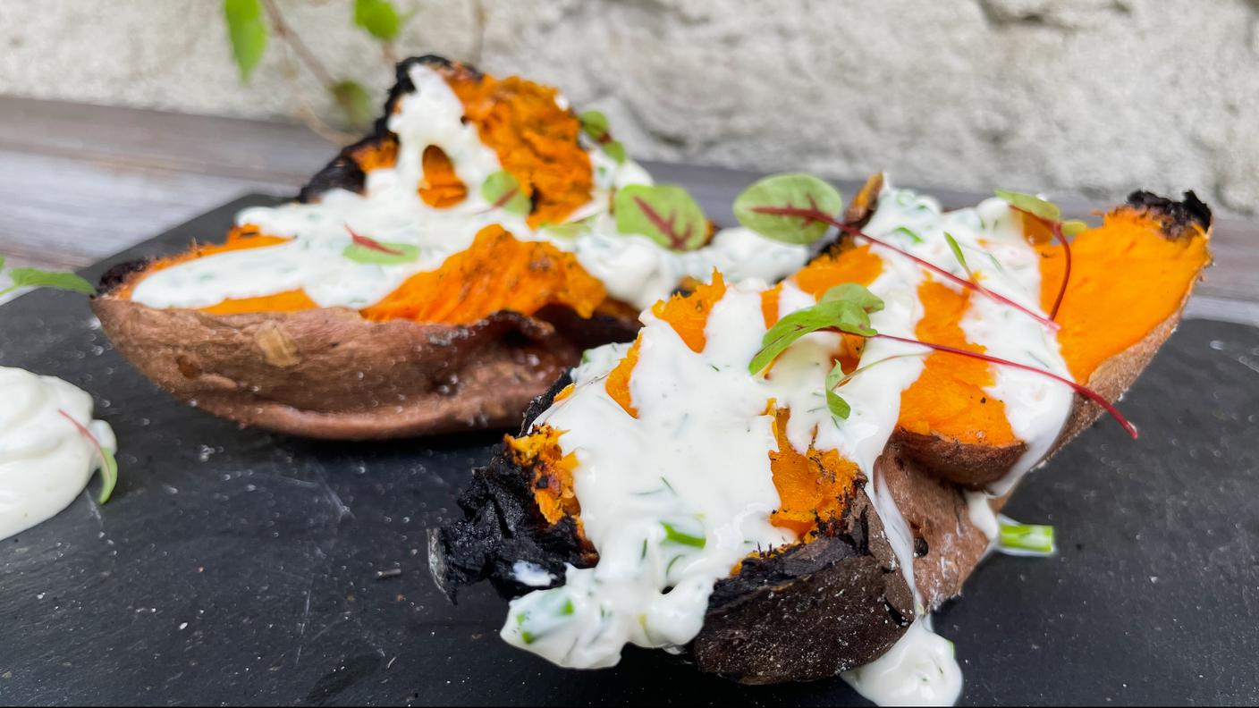 Patate dolci con salsa alla crème fraiche