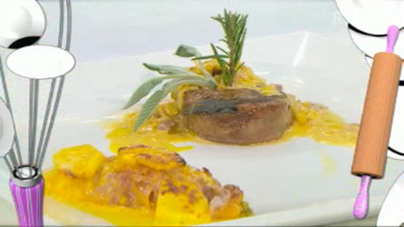 Filetto di manzo alla senape e Cognac con involtini di indivia belga