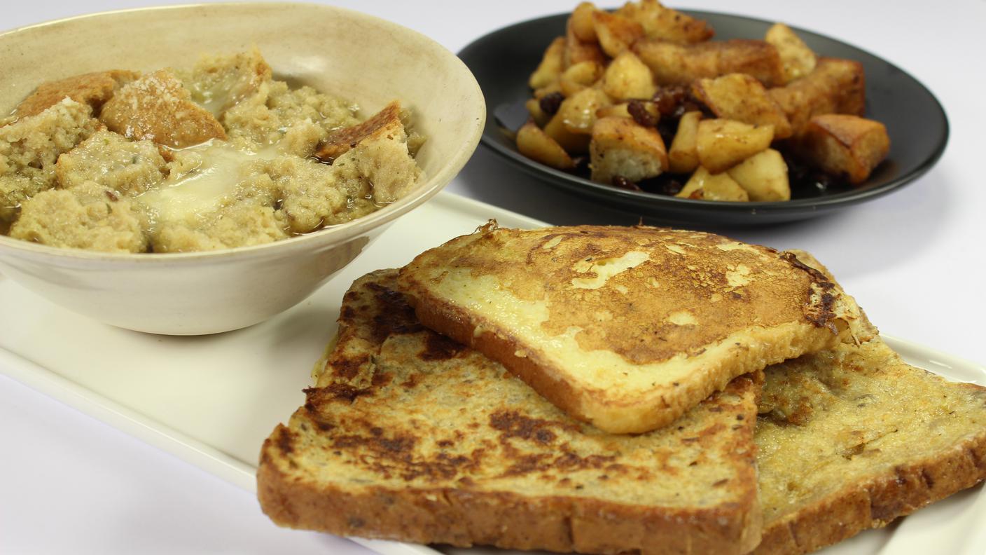 Il pane raffermo dal primo al dessert: zuppa di pane, frittelle e rösti di mele