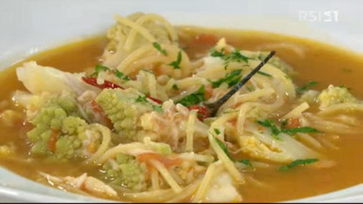 pasta e broccoli in brodo di arzilla