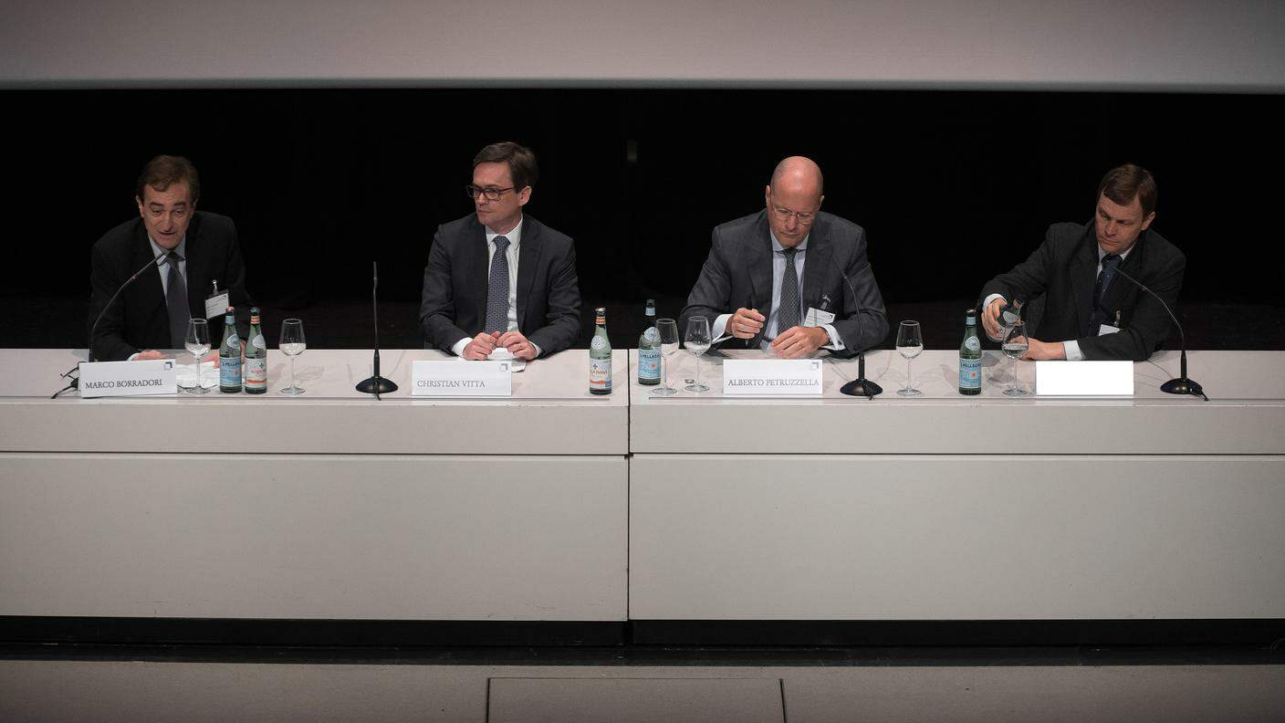 Marco Borradori, sindaco di Lugano; Christian Vitta, consigliere di Stato; Franco Citterio, direttore ABT e Boas Erez rettore USI