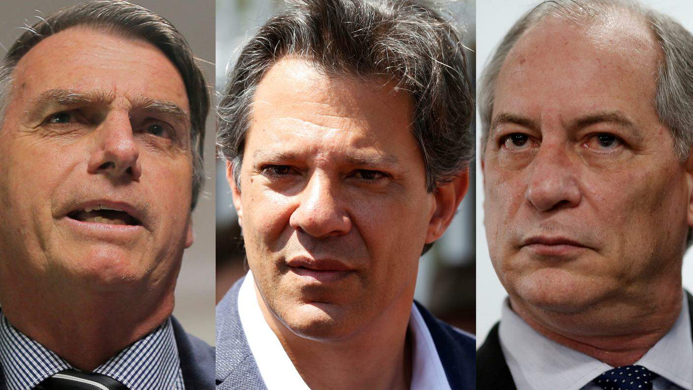 Da sinistra, Bolsonaro, Haddad e Gomes: domani l'atteso confronto alle urne per le presidenziali brasiliane