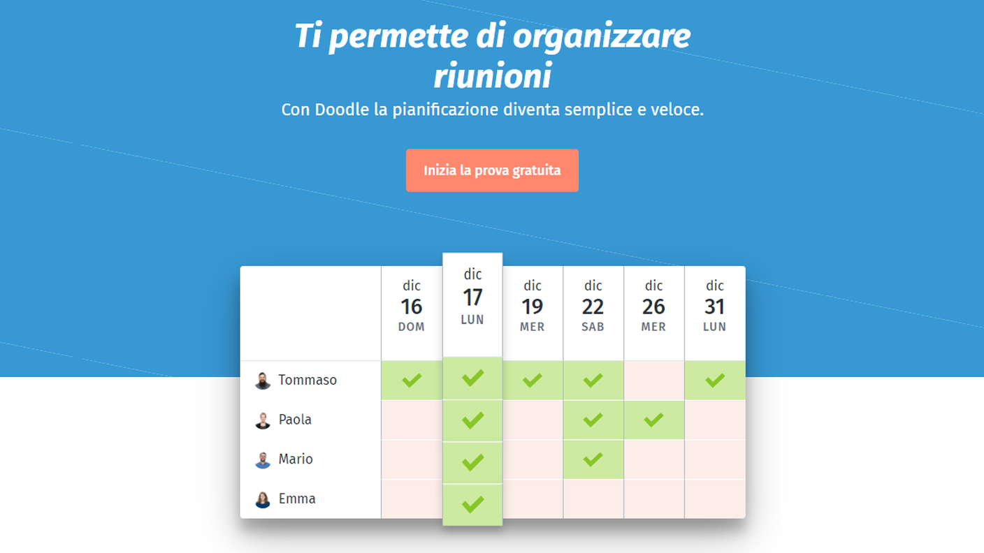 La homepage di Doodle, di proprietà del gruppo Tamedia con sede a Zurigo