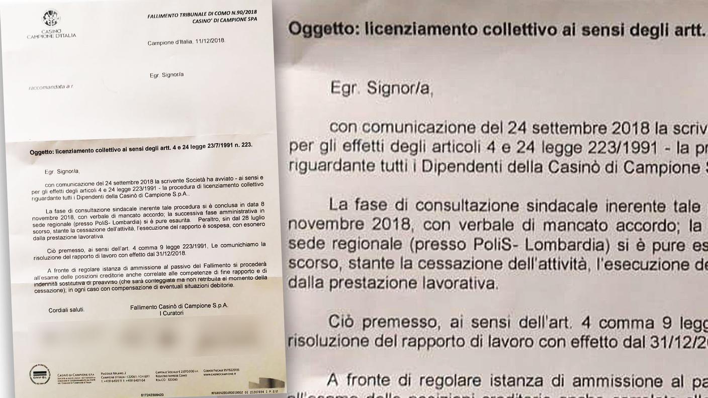 Una delle lettere di licenziamento ricevute dagli ex dipendenti