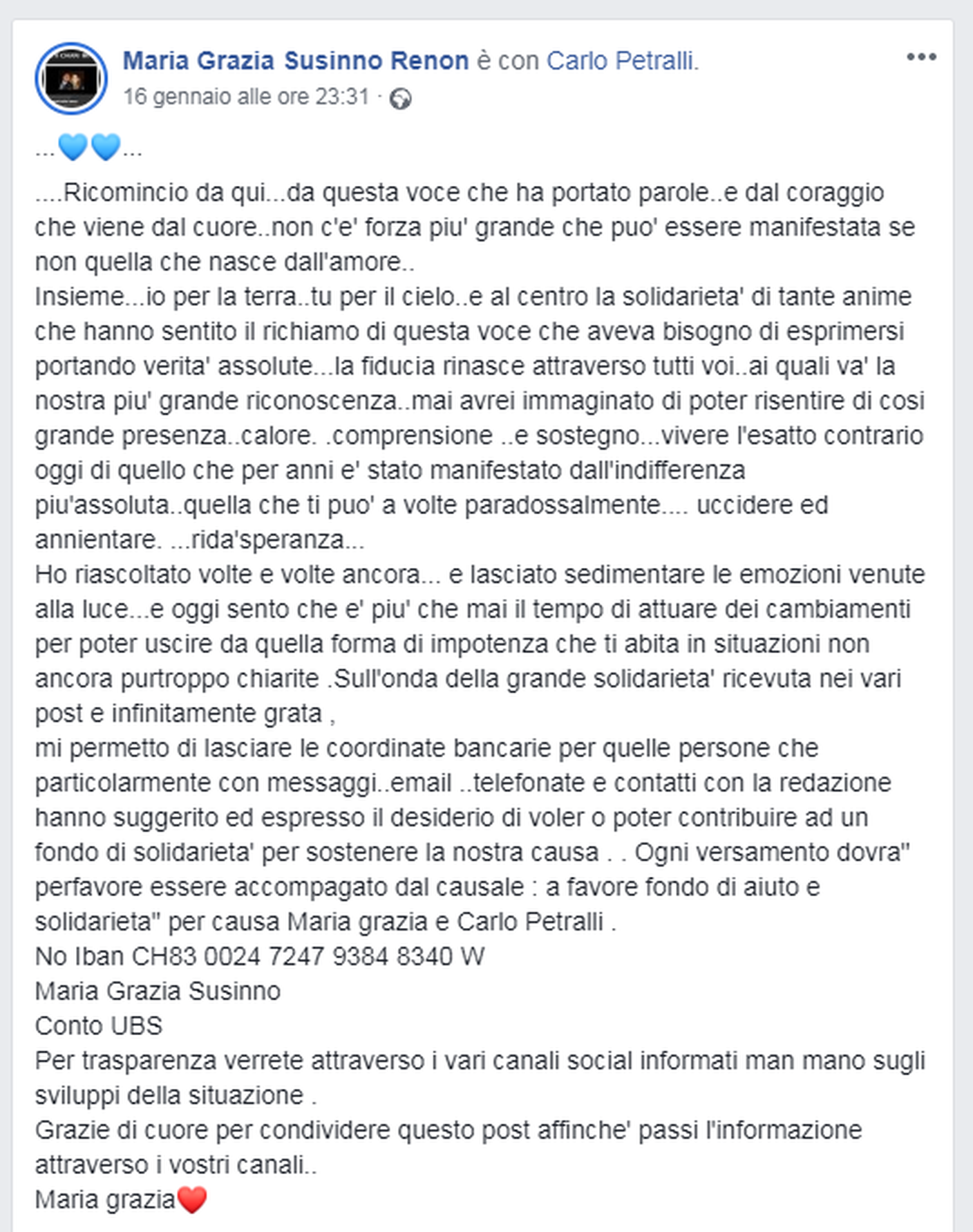 il post su FB