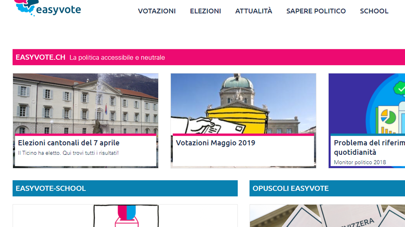 Il portale di "easyvote", pensato per avvicinare i giovani alla politica