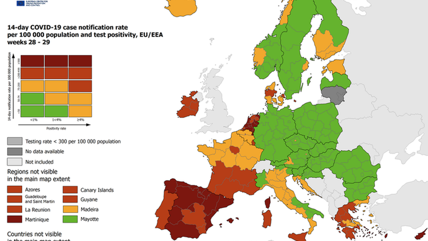 Covid: Sardegna e Sicilia tornano rosse nelle mappe UE
