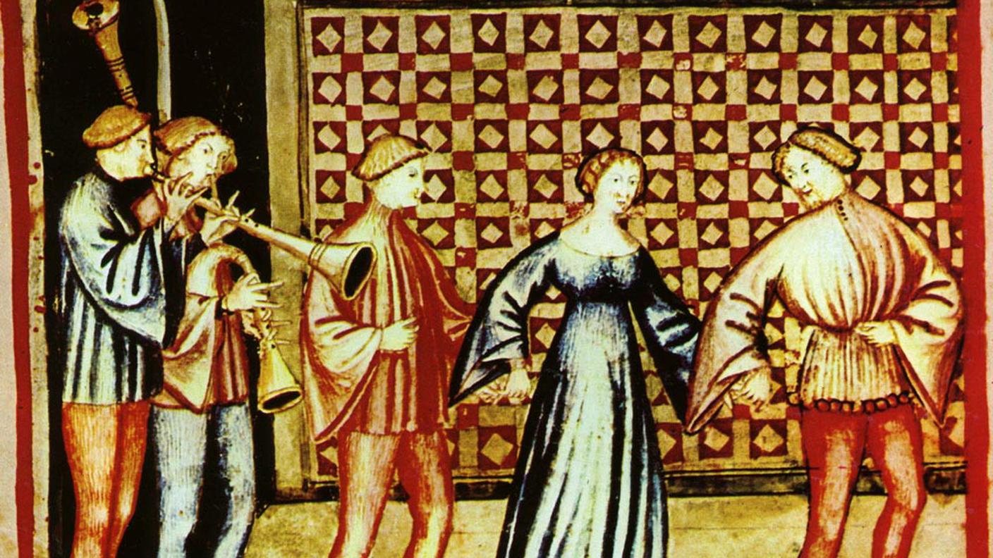Musica e danza, illustrazione dal tacuinus sanitatis casanatensis (XIV secolo)