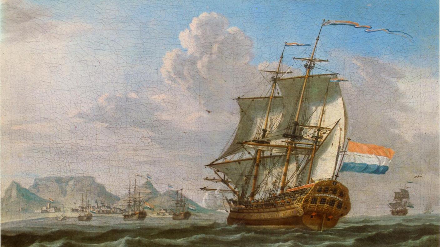 Un vascello della VOC al suo arrivo a Cape Town