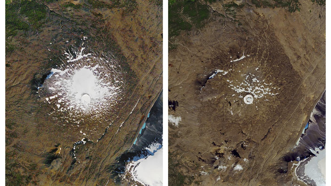 Il Ghiacciaio nel 1986 a sinistra e a destra il ghiacciaio nel 2019