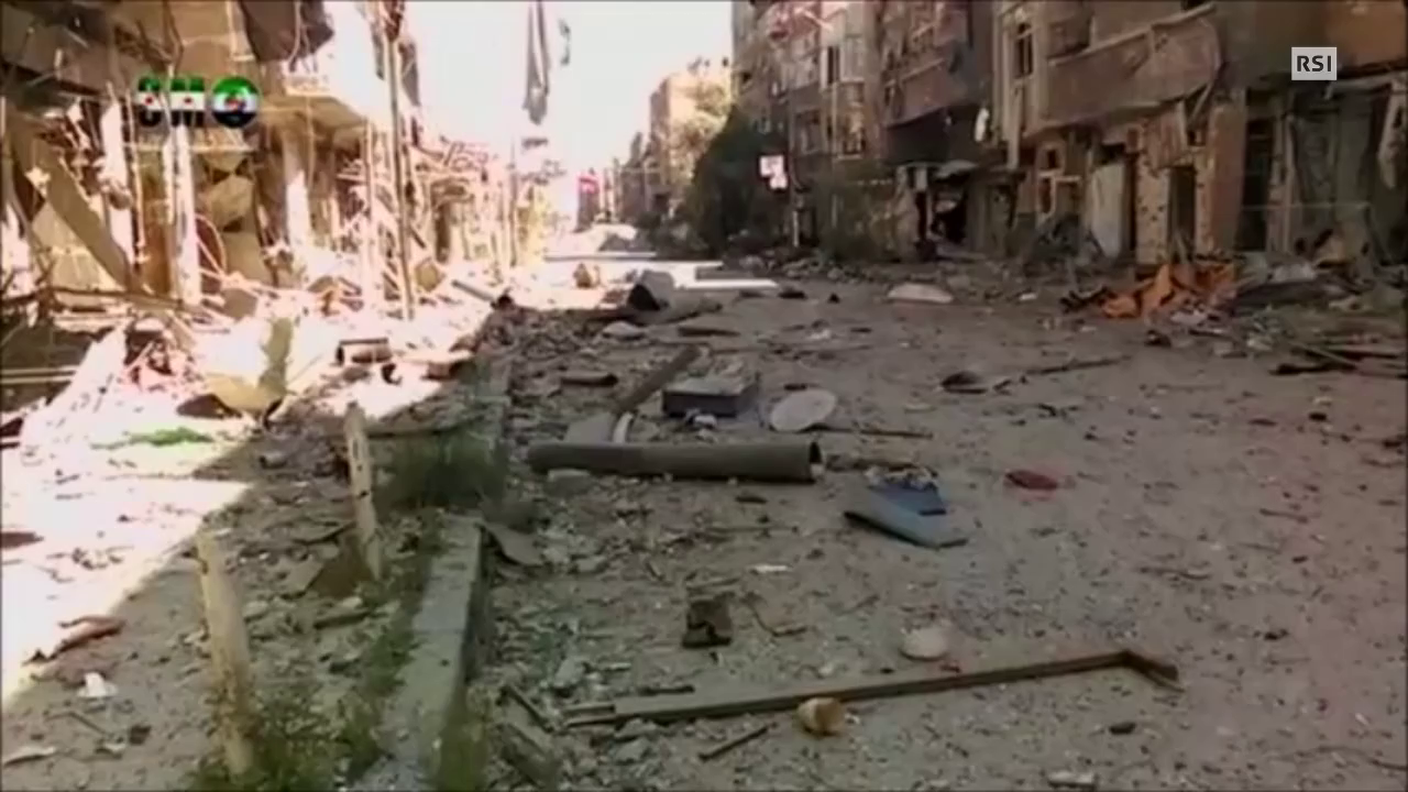 Le strade di Yarmuk, martedì mattina (EVN)