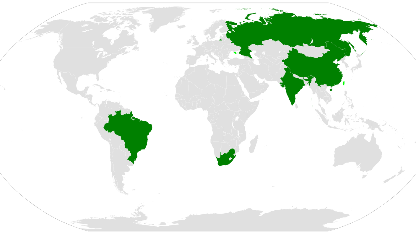 In verde gli stati che costituiscono il BRICS