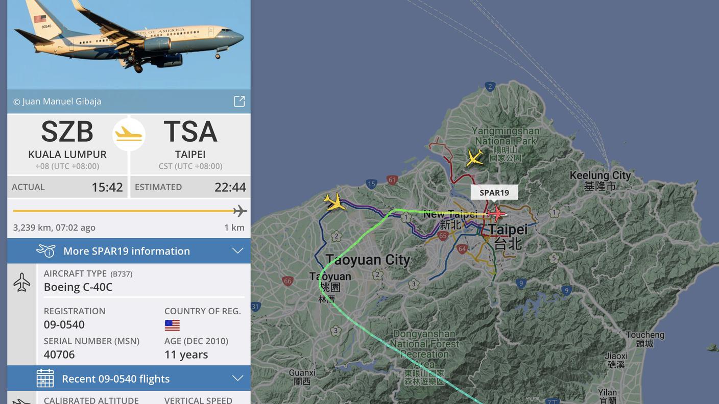 L'aereo SPAR19 è atterrato a Taipei.