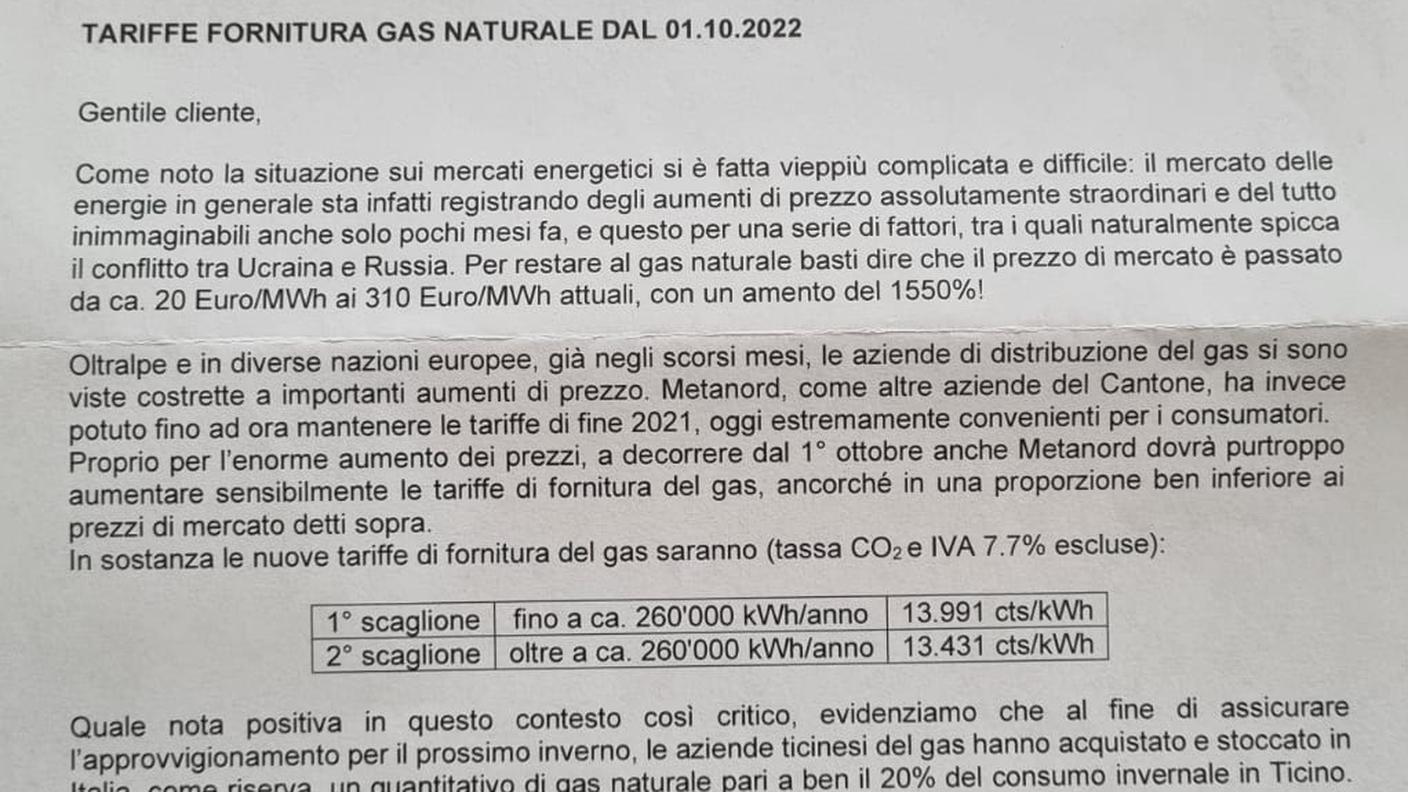 La lettera di Metanord ai suoi clienti