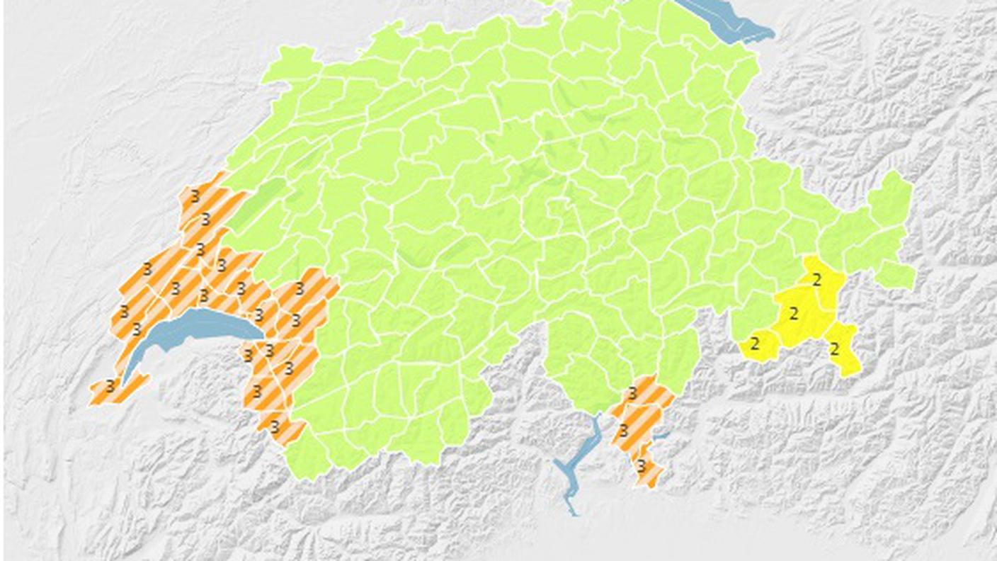 L'allerta pioggia sulla Svizzera italiana