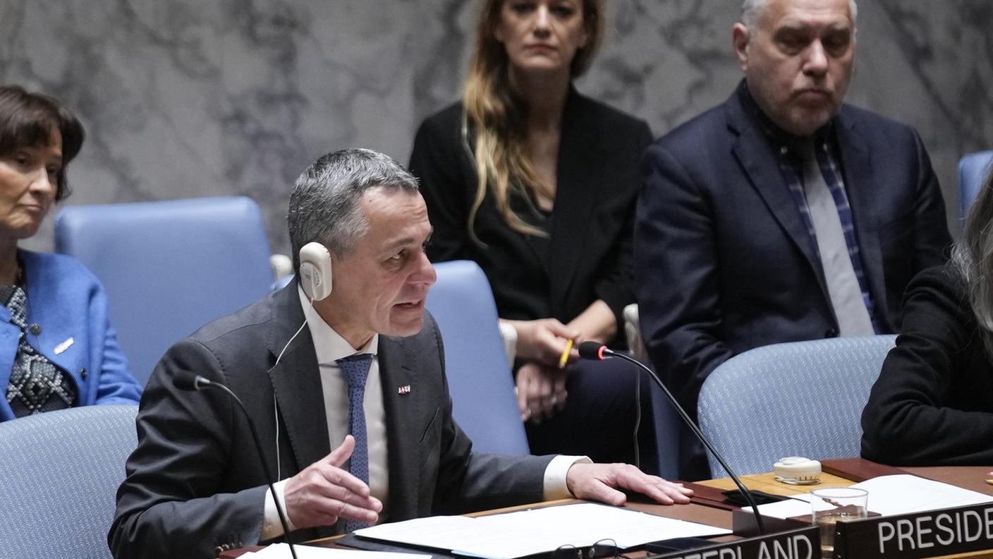 Ignazio Cassis mentre dirige il Consiglio di sicurezza ONU