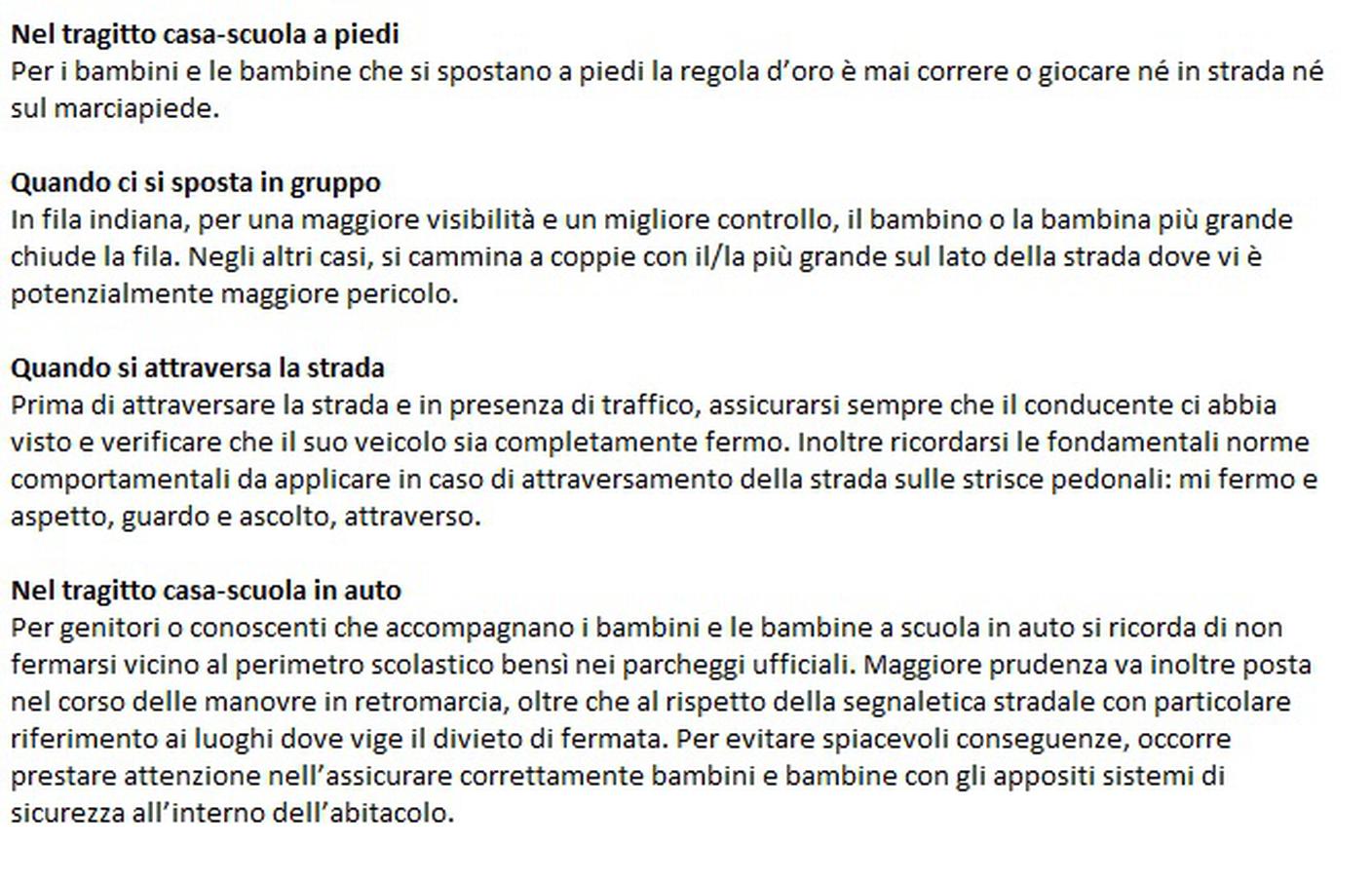 Alcuni consigli di comportamento:
