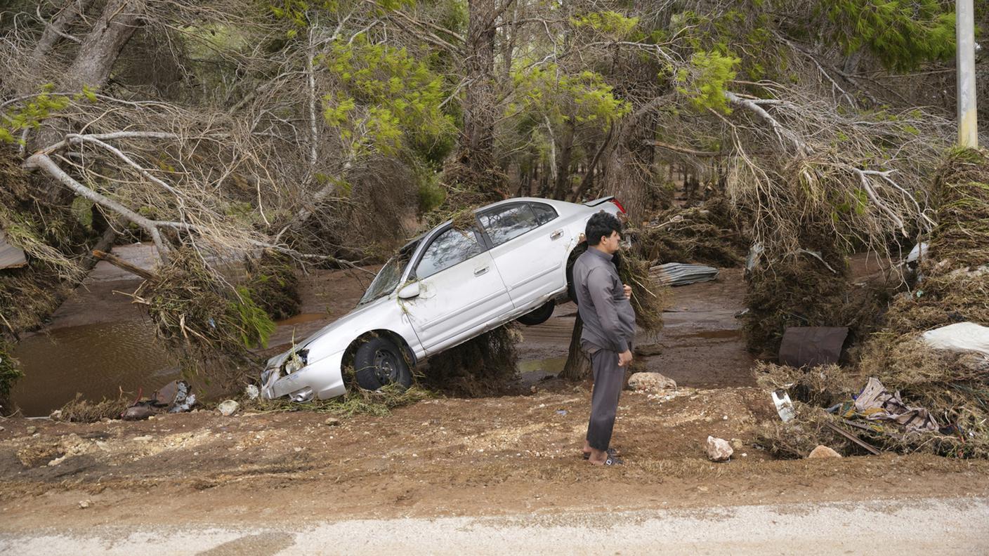 Un'auto tra le piante a Derna