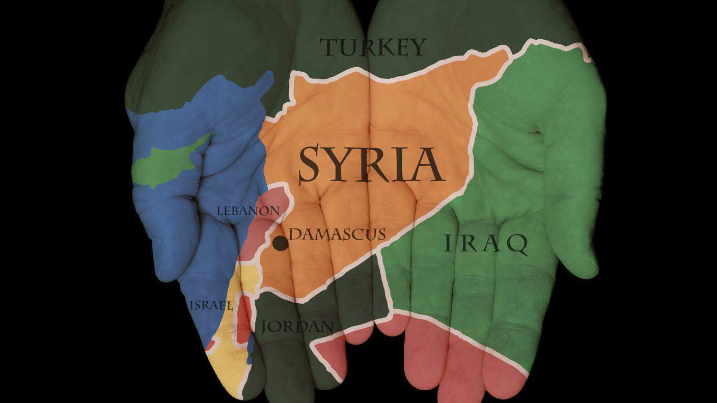 Siria, Mappa, Medio Oriente, Libano, Giordania, Israele, Iraq, Turchia, Mano, Damasco, mani, Beirut