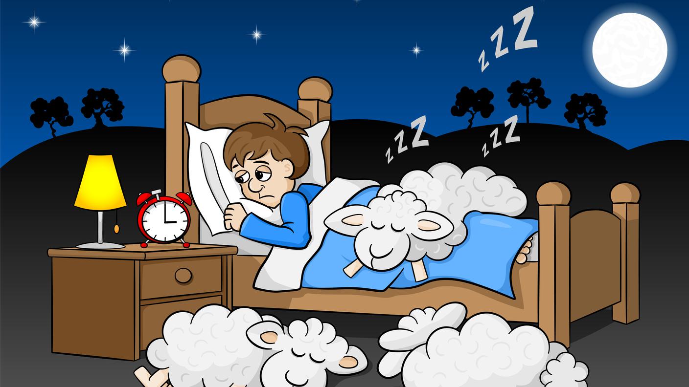 Insonnia, Pecore addormentarsi sul letto di un uomo in bianco